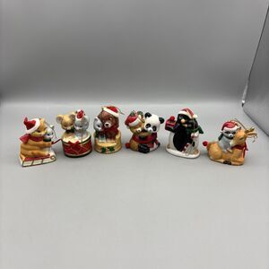6 JSNY J. S. N. Y. Christmas Ornament Ceramic Bells Cat Dog Bear Mouse Penguin